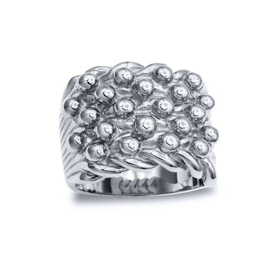 Mens Silver  III 5 Row King George III Keeper Guard Ring 20mm - ARN014