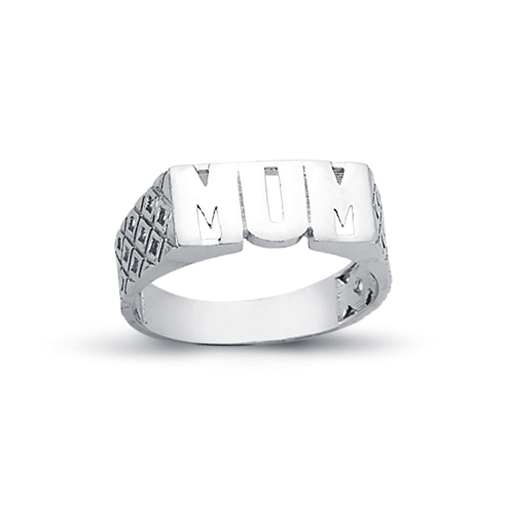 Womens Rhodium Plated Silver  MUM Signet ID Ring 6mm - ARN023