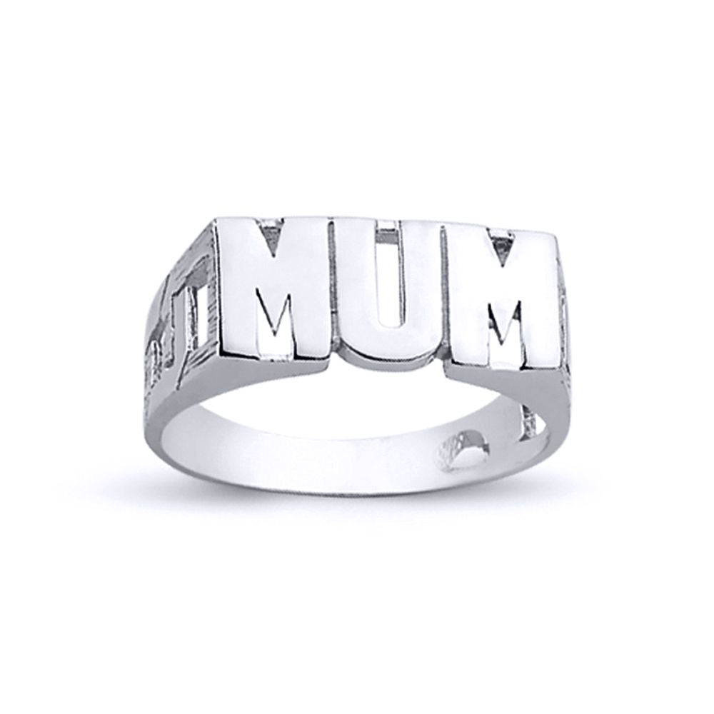 Womens Rhodium Plated Silver  MUM Signet ID Ring 8mm - ARN024