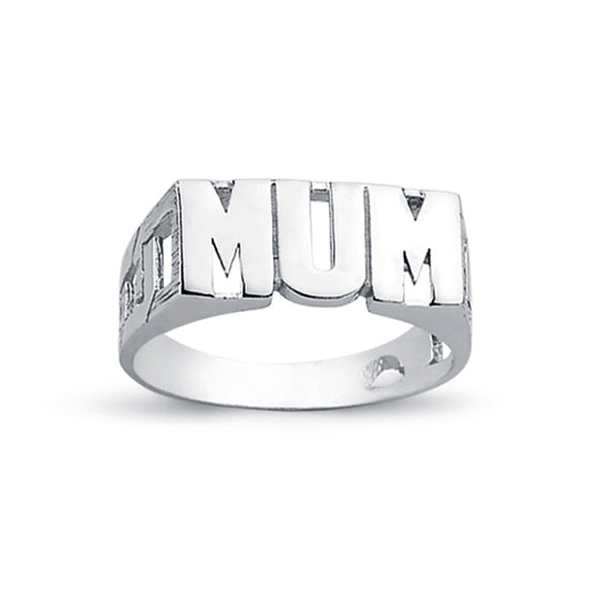 Womens Rhodium Plated Silver  MUM Signet ID Ring 8mm - ARN024