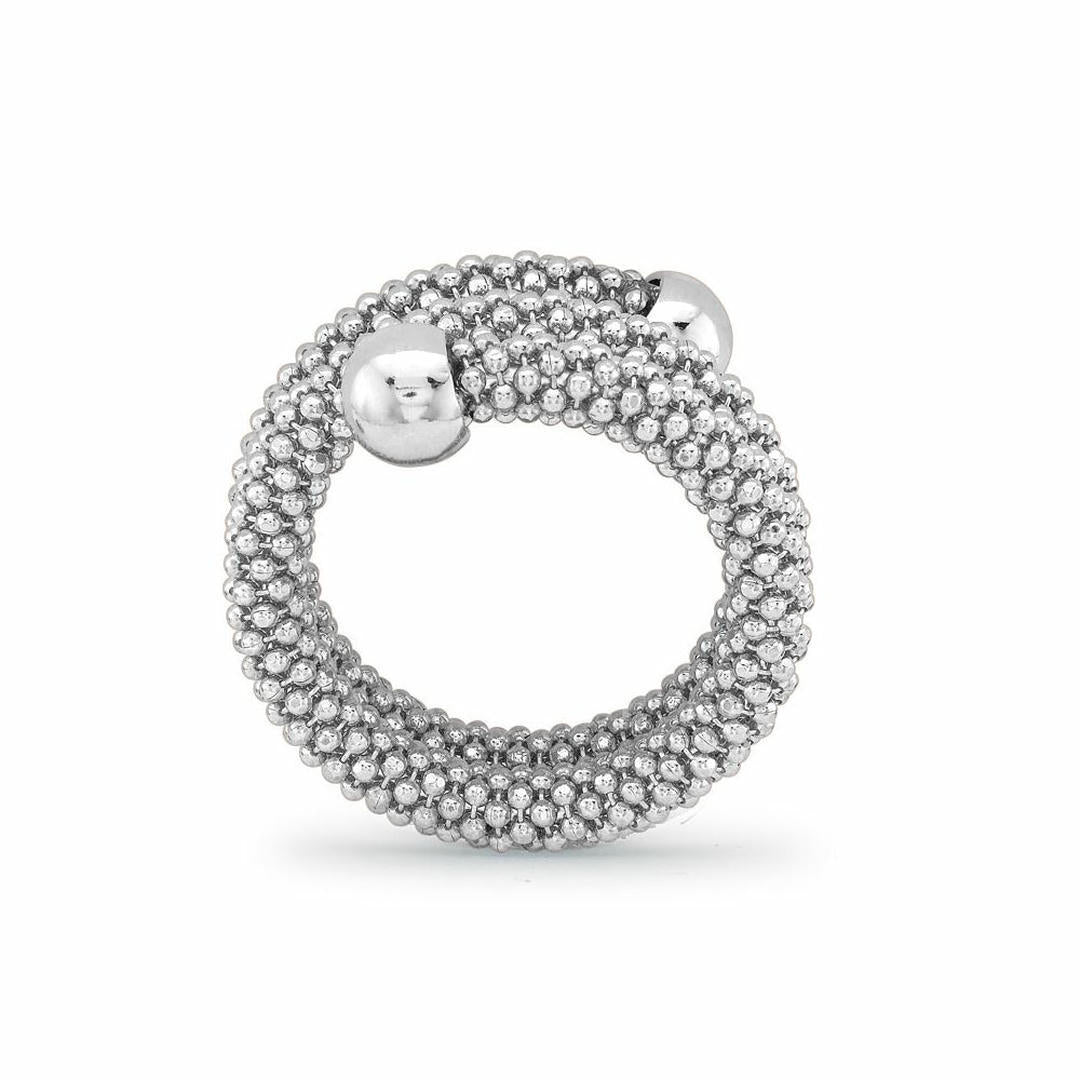 White Sterling Silver  Double Wrap Popcorn Fashion Ring - ARN044D