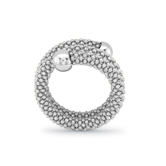 White Sterling Silver  Double Wrap Popcorn Fashion Ring - ARN044D