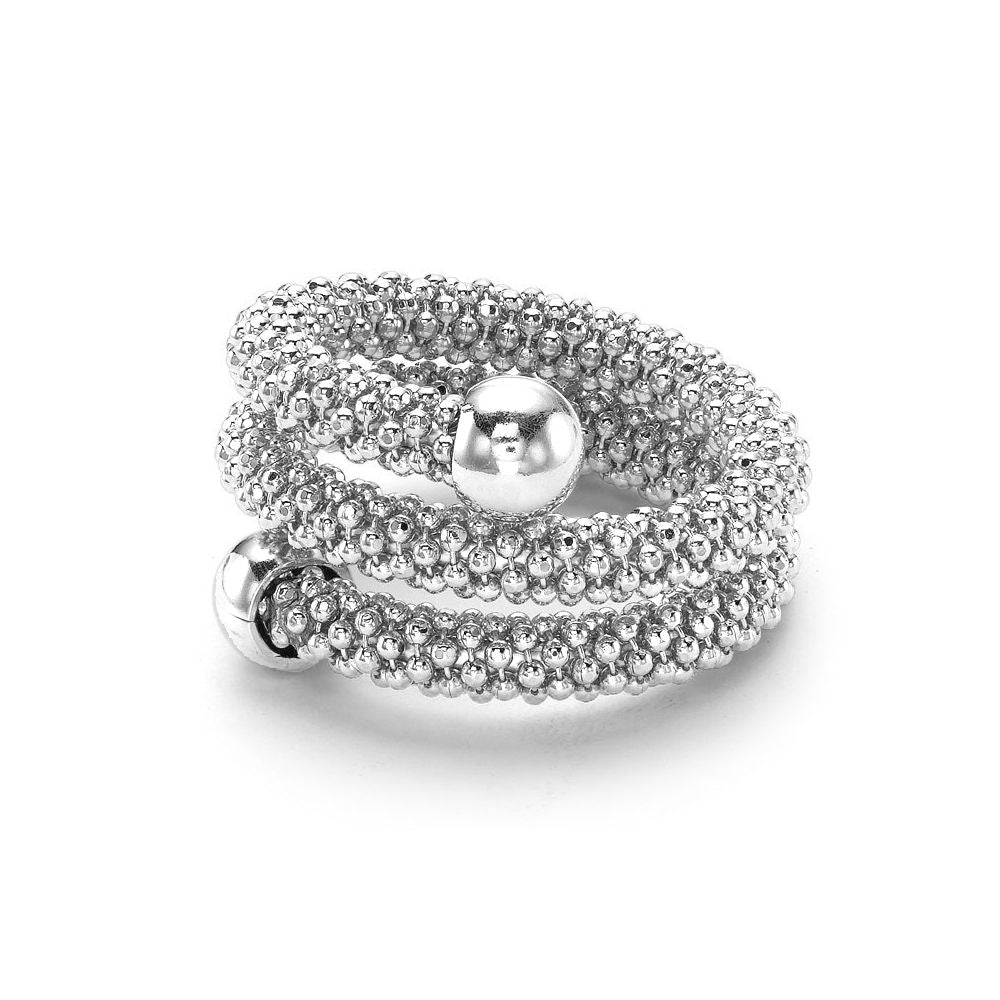 White Sterling Silver  Double Wrap Popcorn Fashion Ring - ARN044D