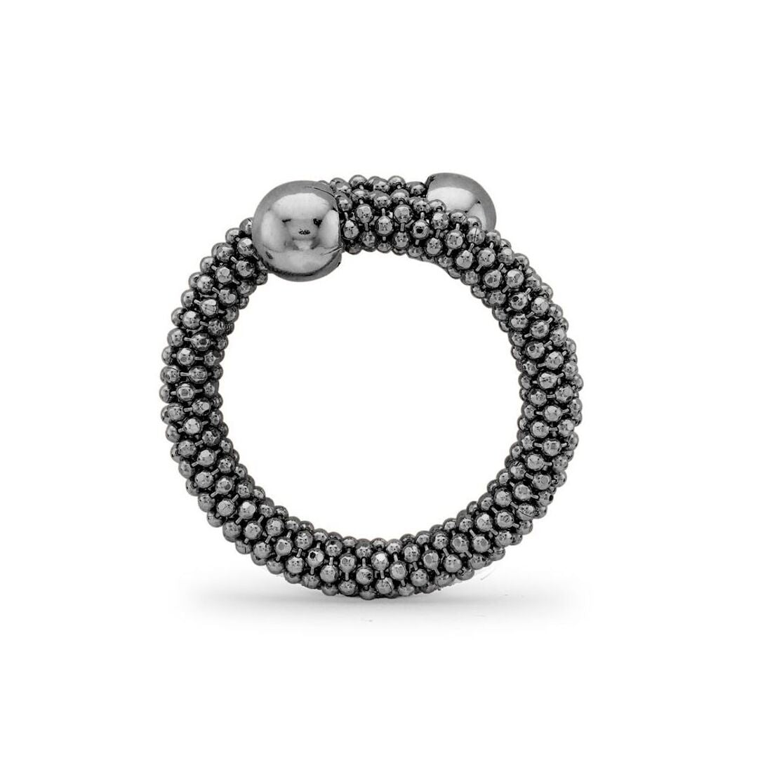 Ruthenium Sterling Silver  Single Wrap Popcorn Beaded Fashion Ring - ARN045E
