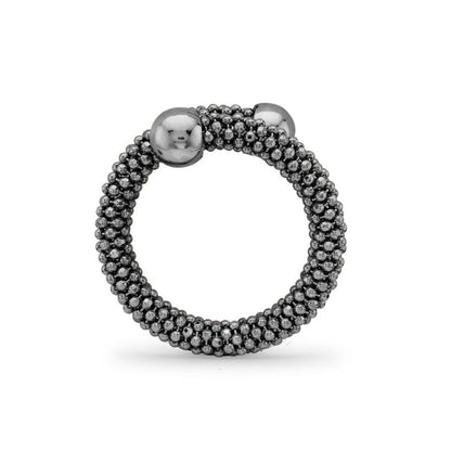 Ruthenium Sterling Silver  Single Wrap Popcorn Beaded Fashion Ring - ARN045E