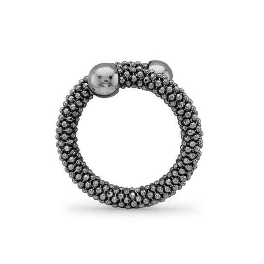Ruthenium Sterling Silver  Single Wrap Popcorn Beaded Fashion Ring - ARN045E