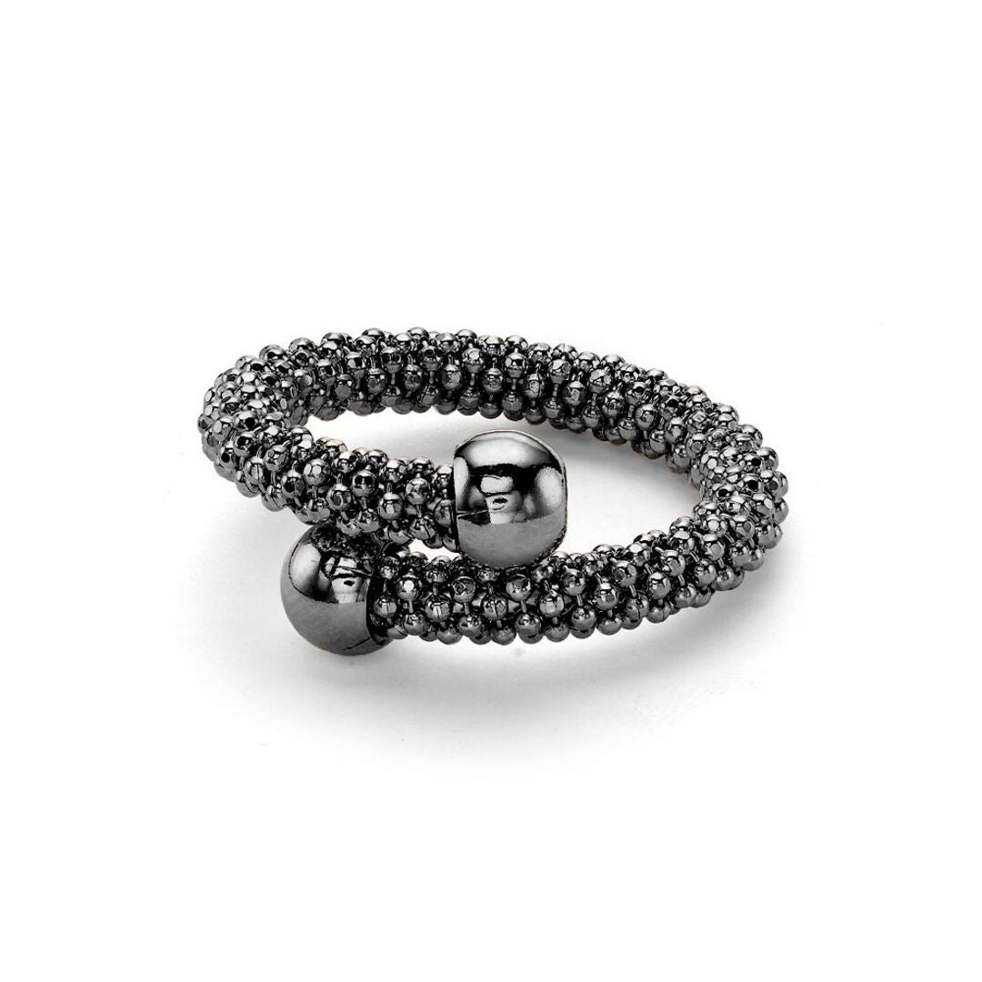 Ruthenium Sterling Silver  Single Wrap Popcorn Beaded Fashion Ring - ARN045E