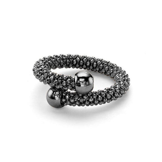 Ruthenium Sterling Silver  Single Wrap Popcorn Beaded Fashion Ring - ARN045E
