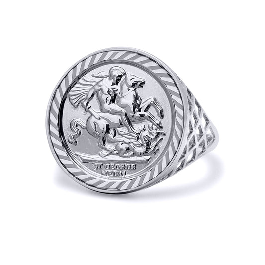 Sterling Silver  St George Dragon Slayer Half-Sovereign-Size Ring - ARN082