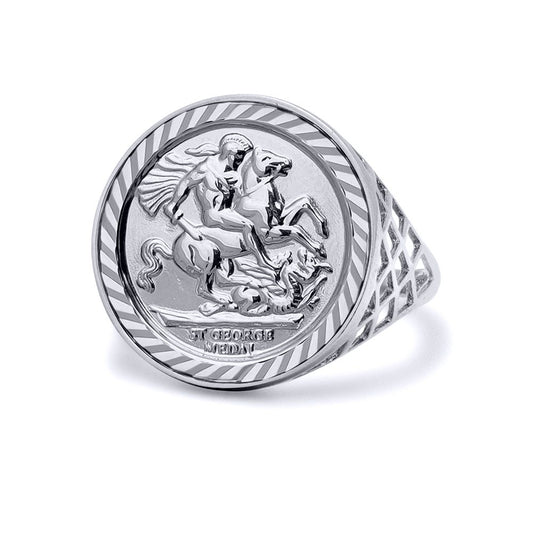 Sterling Silver  St George Dragon Slayer Half-Sovereign-Size Ring - ARN082