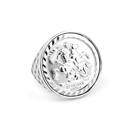 Sterling Silver  St George Dragon Slayer Half-Sovereign-Size Ring - ARN082