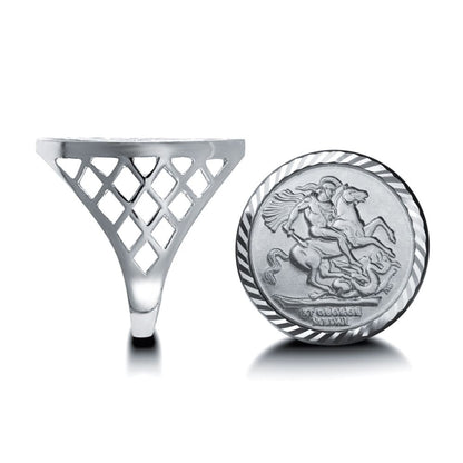 Sterling Silver  St George Dragon Slayer Half-Sovereign-Size Ring - ARN082