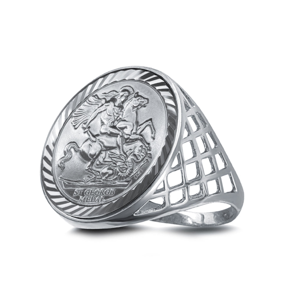 Sterling Silver  St George Dragon Slayer Full-Sovereign-Size Ring - ARN083