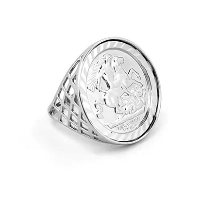 Sterling Silver  St George Dragon Slayer Full-Sovereign-Size Ring - ARN083