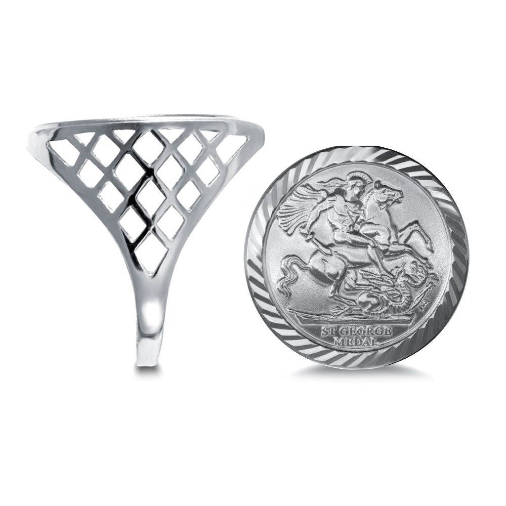 Sterling Silver  St George Dragon Slayer Full-Sovereign-Size Ring - ARN083