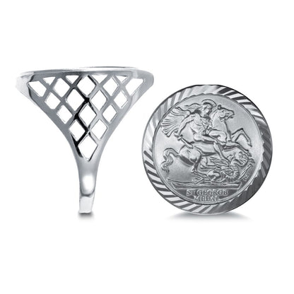 Sterling Silver  St George Dragon Slayer Full-Sovereign-Size Ring - ARN083