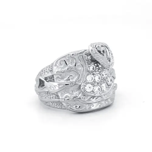 Mens Rhodium Plated Silver  Round CZ Horse Rope Saddle Ring 20mm - ARN090