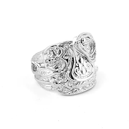 Mens Rhodium Plated Silver  Horse Rope Saddle Ring 22mm - ARN091