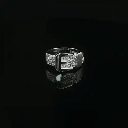 Mens Rhodium Plated Silver  Round CZ Carved Buckle Love Ring 12mm - ARN093