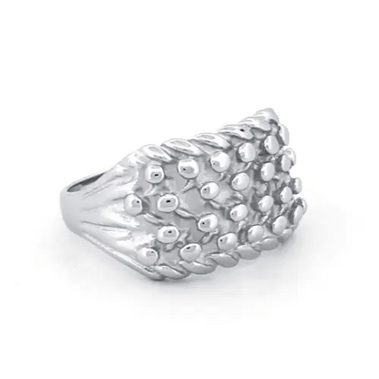 Mens Silver  III 4 Row King George III Keeper Guard Ring 13mm - ARN096