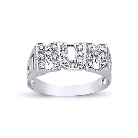 Womens Rhodium Plated Silver  Round CZ MUM Signet ID Ring 8mm - ARN101