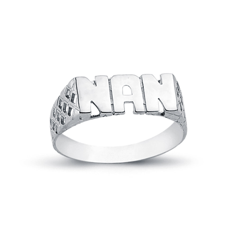 Womens Rhodium Plated Silver  NAN Signet ID Ring 6mm - ARN102