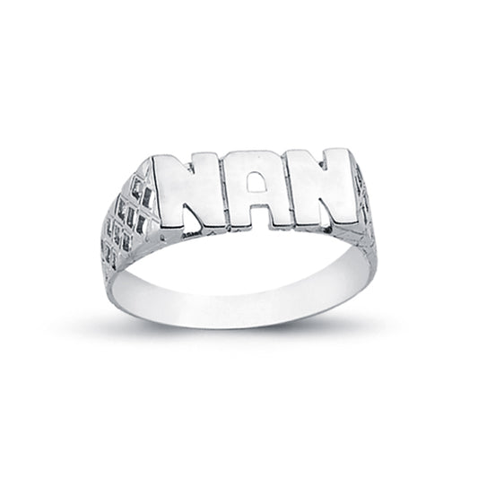 Womens Rhodium Plated Silver  NAN Signet ID Ring 6mm - ARN102