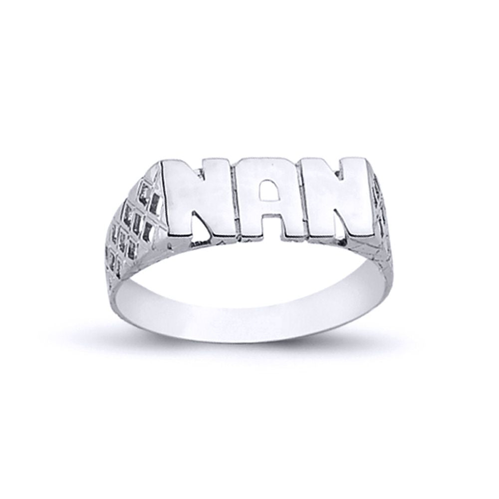 Womens Rhodium Plated Silver  NAN Signet ID Ring 6mm - ARN102