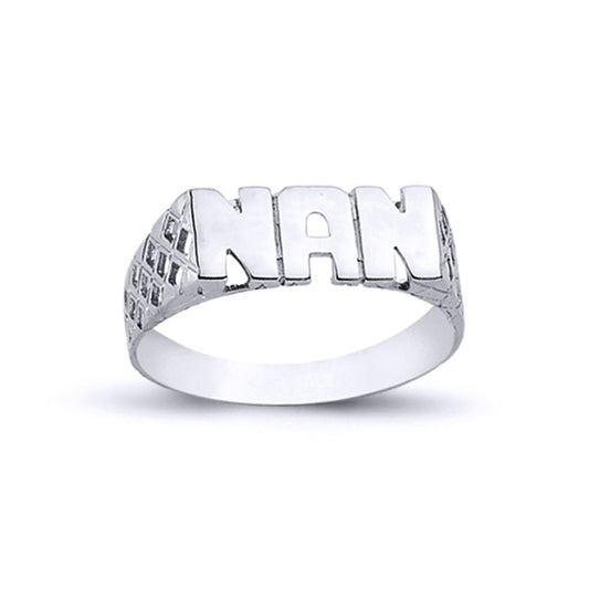 Womens Rhodium Plated Silver  NAN Signet ID Ring 6mm - ARN102