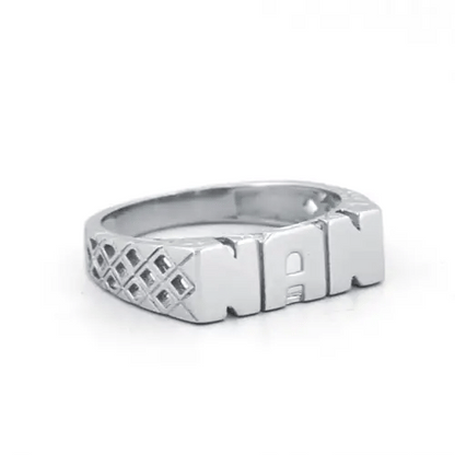 Womens Rhodium Plated Silver  NAN Signet ID Ring 6mm - ARN102