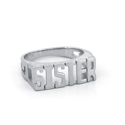 Womens Rhodium Plated Silver  SISTER Signet ID Ring 7mm - ARN103