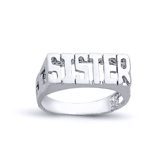 Womens Rhodium Plated Silver  SISTER Signet ID Ring 7mm - ARN103