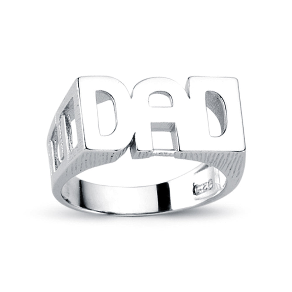 Mens Rhodium Plated Silver  DAD Signet ID Ring 11mm - ARN104