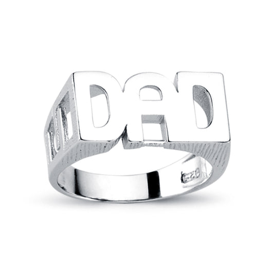 Mens Rhodium Plated Silver  DAD Signet ID Ring 11mm - ARN104