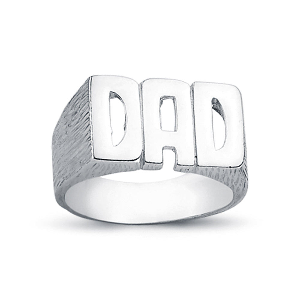 Mens Rhodium Plated Silver  DAD Signet ID Ring 11mm - ARN106