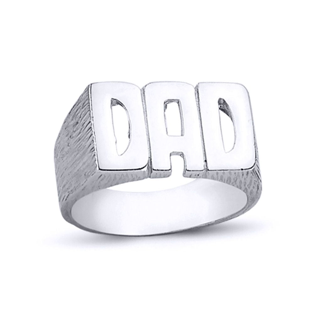 Mens Rhodium Plated Silver  DAD Signet ID Ring 11mm - ARN106