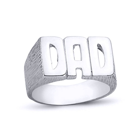 Mens Rhodium Plated Silver  DAD Signet ID Ring 11mm - ARN106