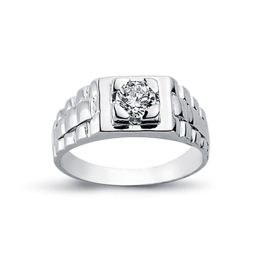 Mens Rhodium Plated Silver  CZ Watch Style Solitaire Ring 6mm 8mm - ARN110