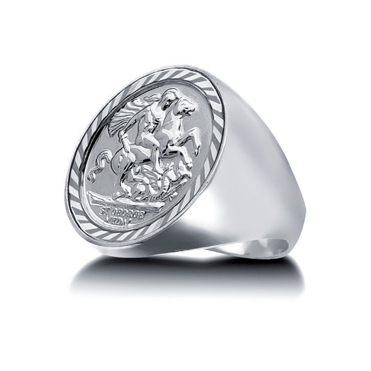 Silver  Domed Polished St George Dragon Ring (Full Sovereign Size) - ARN112-F