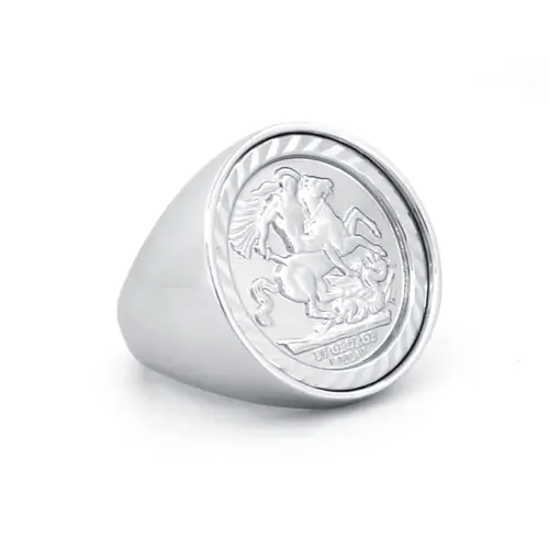 Silver  Domed Polished St George Dragon Ring (Full Sovereign Size) - ARN112-F