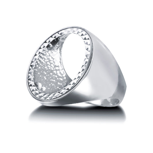 Silver  Domed Polished Full Sovereign Mount Ring - ARN112-F