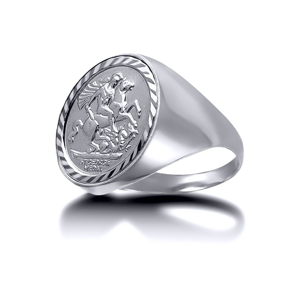 Solid Silver  Domed Polished St George Ring (Half Sov Size) - ARN112-H