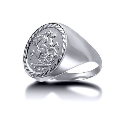 Solid Silver  Domed Polished St George Ring (Half Sov Size) - ARN112-H