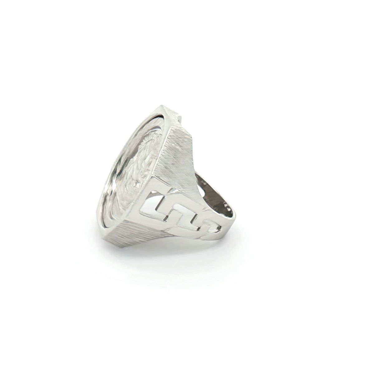 Silver  Curb Octagon St George Dragon Ring (Full Sovereign Size) - ARN113-F