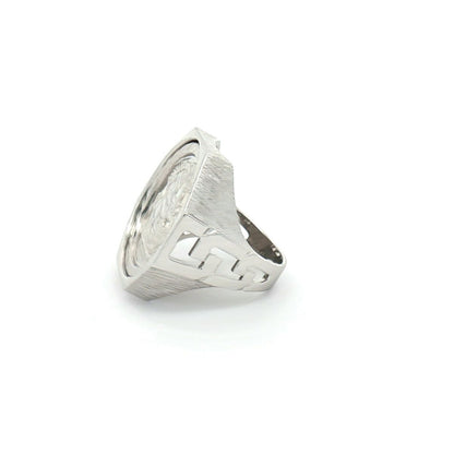 Silver  Curb Octagon St George Dragon Ring (Full Sovereign Size) - ARN113-F