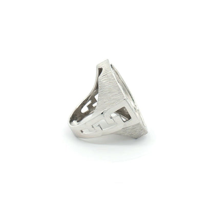 Silver  Curb Octagon St George Dragon Ring (Full Sovereign Size) - ARN113-F