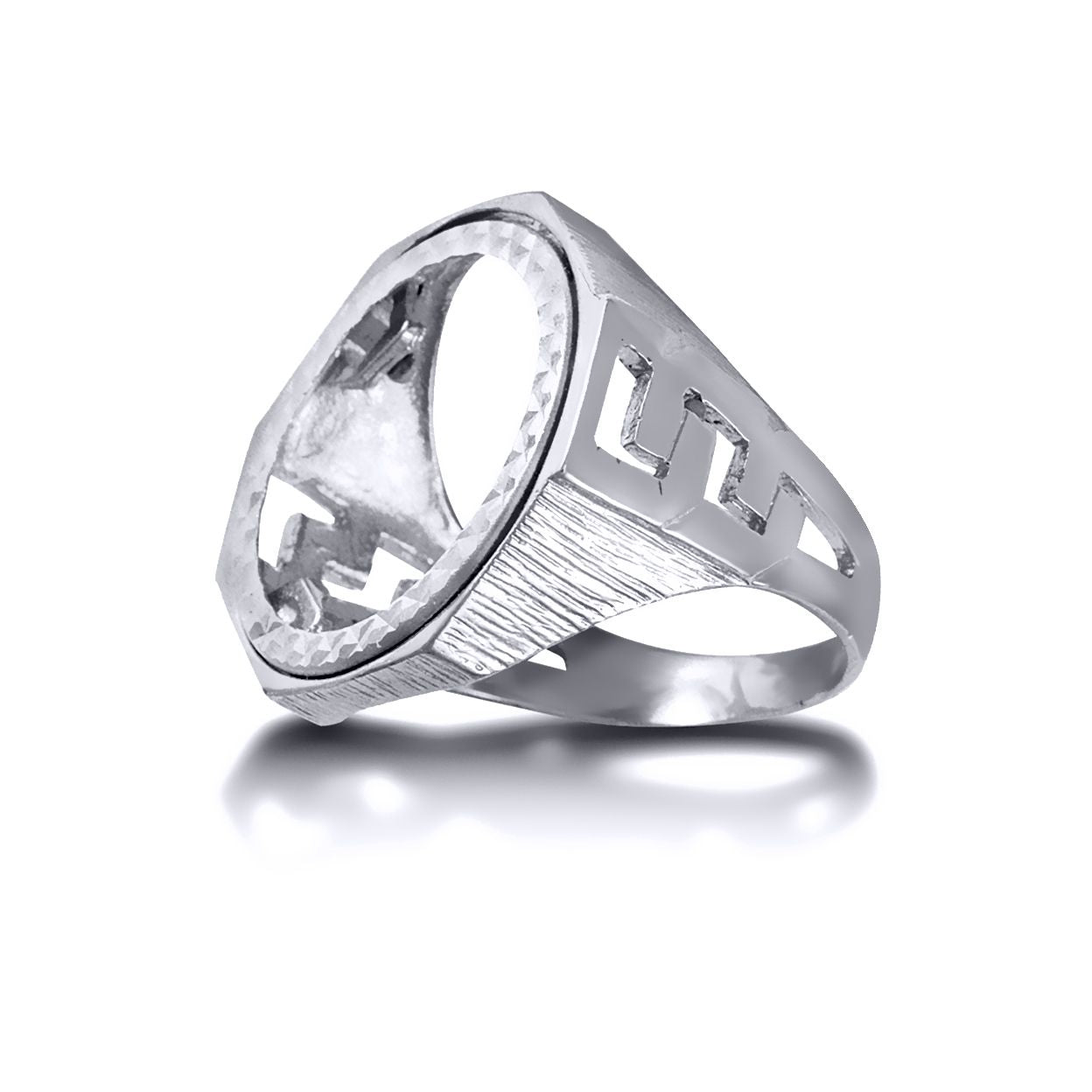 Silver  Curb Links Octagon Full Sovereign Mount Ring - ARN113-F