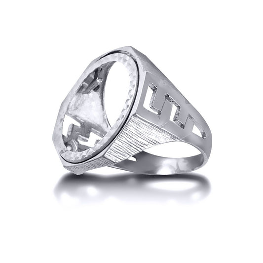 Silver  Curb Links Octagon Full Sovereign Mount Ring - ARN113-F