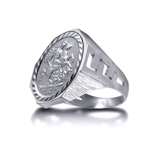 Solid Silver  Curb Links Octagon St George Ring (Half Sov Size) - ARN113-H