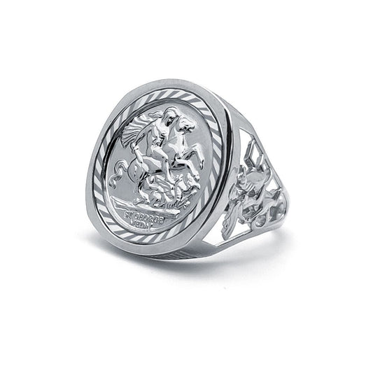 Silver  Dragon Slayer St George Medal Ring (Full Sovereign Size) - ARN114-F